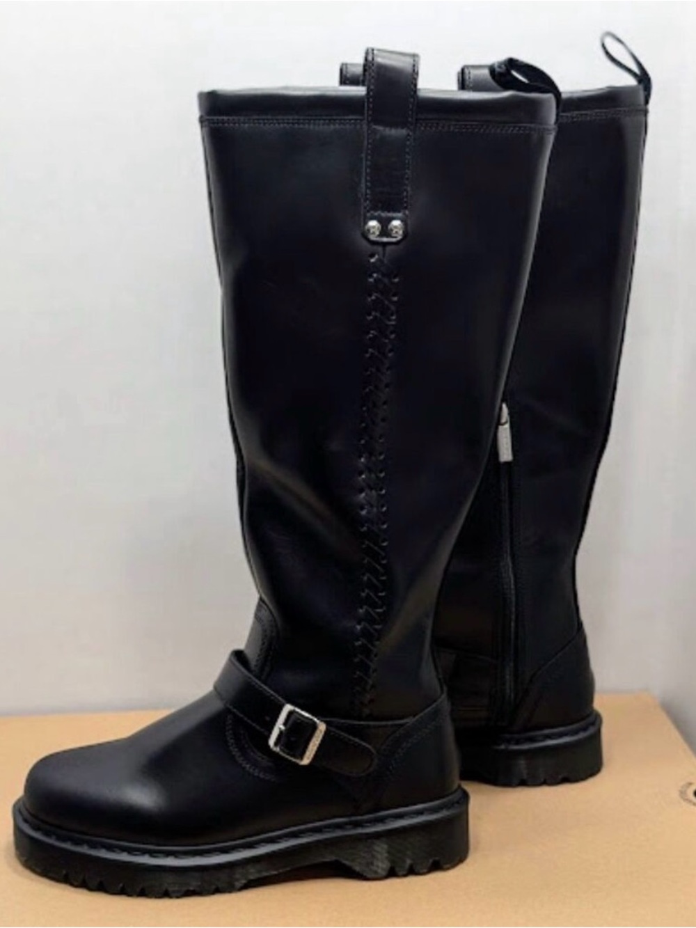 Dr. Martens Anistone Knee High Black Orleans Leather Biker Boots USA 10W/9M - Picture 8 of 8